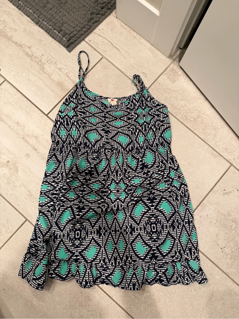 one clothing Teal & Navy Patterned Girls' Summer Dress